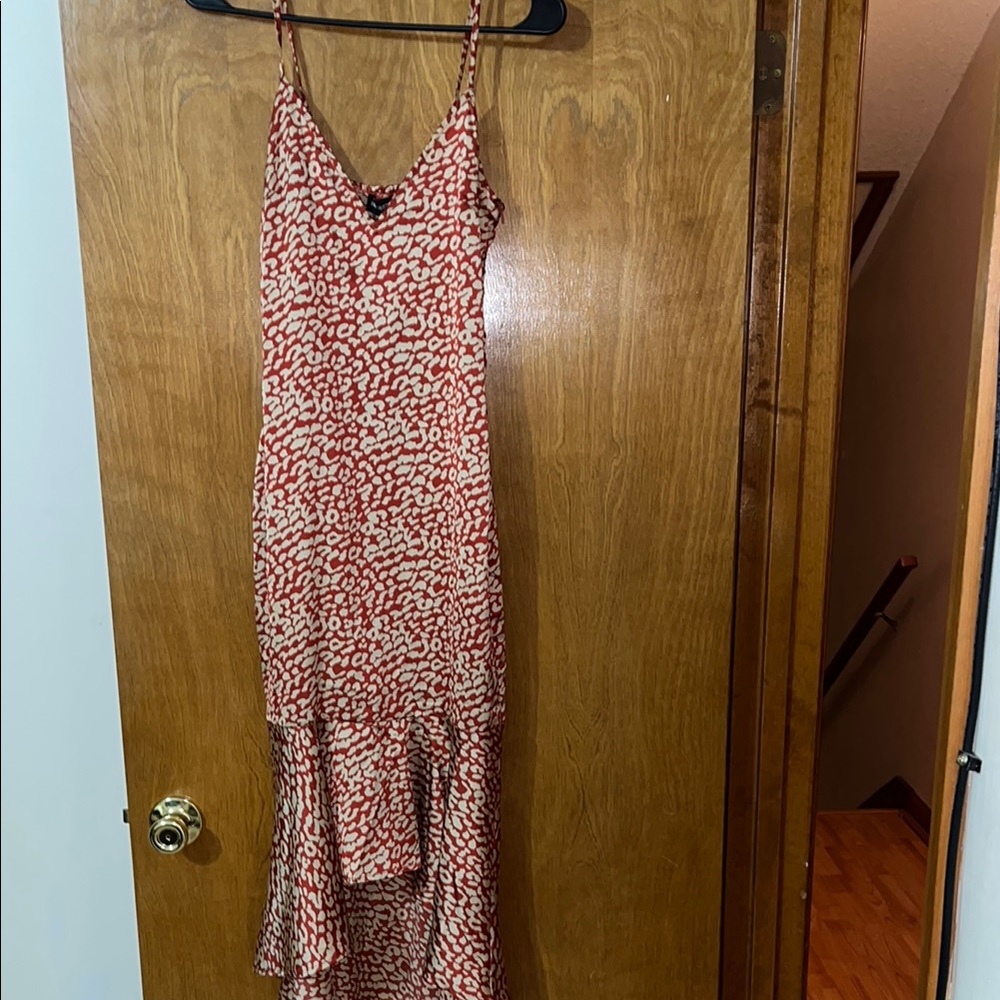 PrettyLittleThing Red and Cream High Low Dress